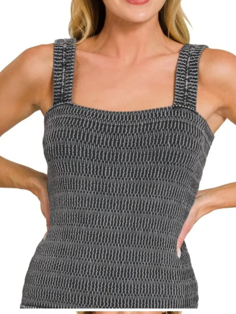 New Zenana Black Seamless‎ Winkle Stone Washed Tank Top L/XL